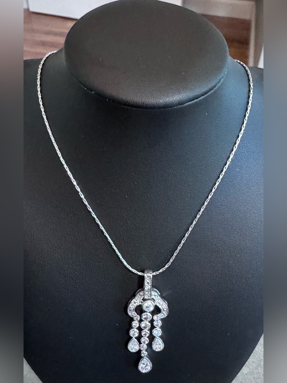 Vintage Cookie Lee Silver-Tone Crystal Drop Chandelier Necklace